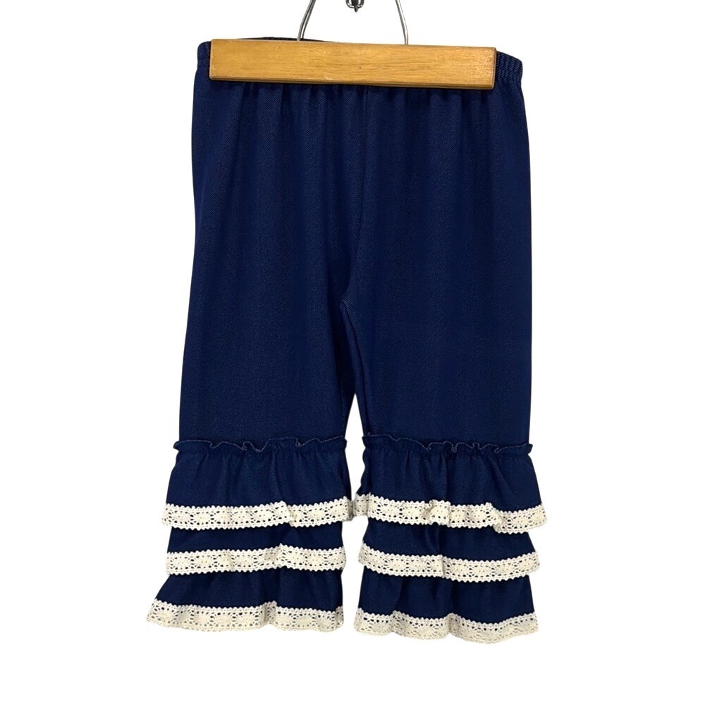 Navy Blue Lace‎ Ruffled Capri Pantaloon Pants Gils Size 8